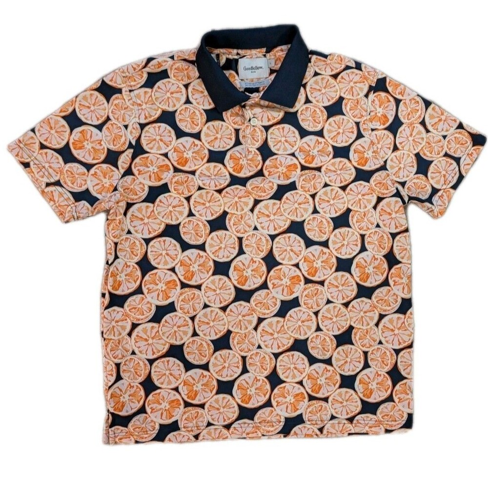 Goodfellow Orange Slice Polo Shirt Mens Large Citrus Print Short Sleeve